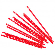 Трубочки для коктейлей, красные в белую точку, 12шт