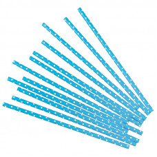 Трубочки для коктейлей, голубые в белую точку, 12шт