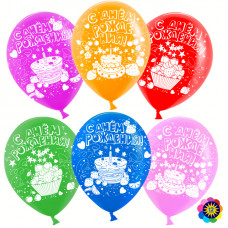 Воздушный Шар (12''/30 см) С Днем Рождения! (торт), Ассорти, лайт, пастель, 2 ст, 100 шт.