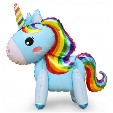 Шар (29''/74 см) Ходячая Фигура, Единорог Радужный, Голубой, 1 шт.