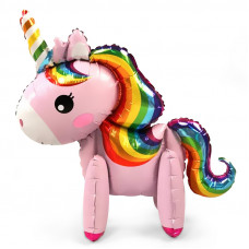 Шар (29''/74 см) Ходячая Фигура, Единорог Радужный, Розовый, 1 шт.