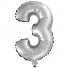 Шар с клапаном (16''/41 см) Цифра, 3, Серебро, 1 шт.