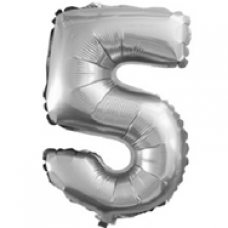 Шар с клапаном (16''/41 см) Цифра, 5, Серебро, 1 шт.
