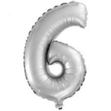 Шар с клапаном (16''/41 см) Цифра, 6, Серебро, 1 шт.