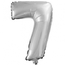 Шар с клапаном (16''/41 см) Цифра, 7, Серебро, 1 шт.