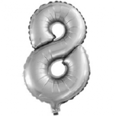 Шар с клапаном (16''/41 см) Цифра, 8, Серебро, 1 шт.
