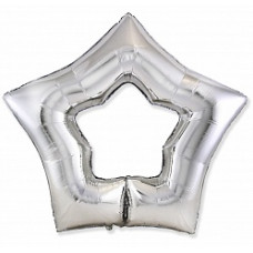 Шар (37''/94 см) Звезда, Контур, Серебро, 1 шт.