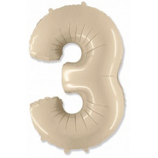 Шар (40''/102 см) Цифра, 3, Кремовый, 1 шт.