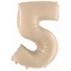 Шар (40''/102 см) Цифра, 5, Кремовый, 1 шт.