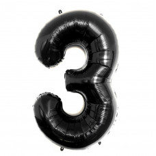 Шар (40''/102 см) Цифра, 3, Черная, Китай.