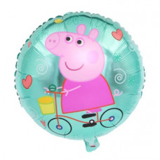 Шар (18\'\'/46 см) Круг,Свинка Пеппа на велосипеде, зеленый