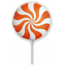Шар (9''/23 см) Мини-круг, Леденец, Оранжевый, 1 шт.