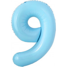 Шар с клапаном (16''/41 см) Мини-цифра, 9, Голубой, 1 шт.