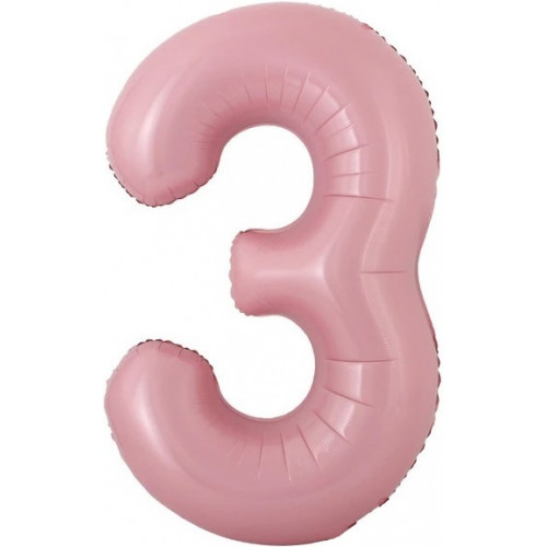 Шар с клапаном (16''/41 см) Мини-цифра, 3, Розовый, 1 шт.
