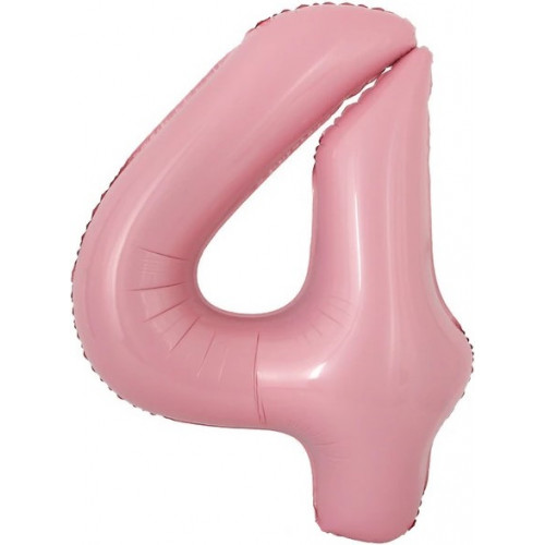Шар с клапаном (16''/41 см) Мини-цифра, 4, Розовый, 1 шт.