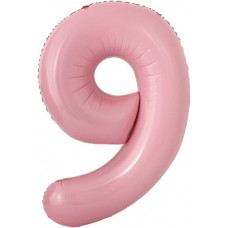 Шар с клапаном (16''/41 см) Мини-цифра, 9, Розовый, 1 шт.