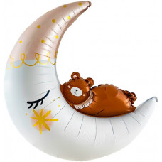 Шар (34''/86 см) Фигура, Полумесяц с медвежонком, 1 шт.
