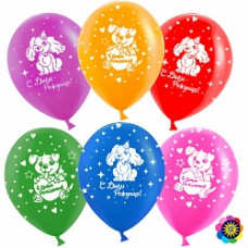 Воздушный Шар (12''/30 см) С Днем Рождения! (щенки), Ассорти, пастель, 5 ст, 50 шт.