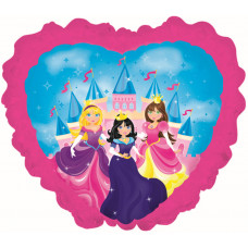 Шар (14''/36 см) Мини-фигура, Принцессы на фоне замка, Розовый