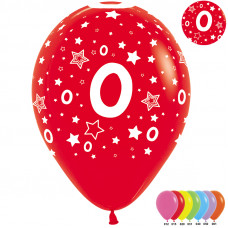 Шар (12''/30 см) Цифра 0 (звезды), Ассорти, пастель, 5 ст, 12 шт.