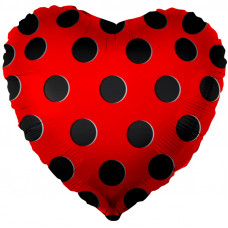 Шар (18''/46 см) Сердце, Черные точки, Красный, 1 шт