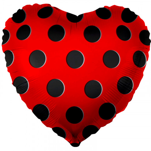 Шар (18''/46 см) Сердце, Черные точки, Красный, 1 шт