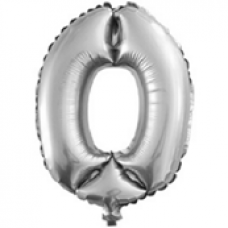 Шар с клапаном (16''/41 см) Цифра, 0, Серебро, 1 шт.