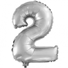 Шар с клапаном (16''/41 см) Цифра, 2, Серебро, 1 шт.