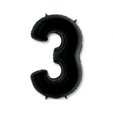 Воздушный шар (40''/102 см) Цифра, 3, Черный, 1 шт.