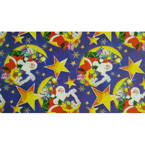 Упаковачная бумага Новый Год, Санта луна и звезды 100х70см
