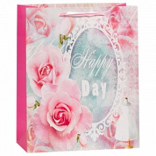 Пакет подарочный Зеркало (розы), Розовый, 31*42*12 см