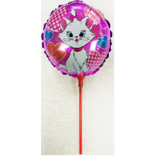 Шар (9"/23 см) Мини-круг,  Котенок с бантиком, фуше
