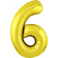 Шар (40''/102 см) Цифра, 6 Slim, Золото, 1 шт. в упак.