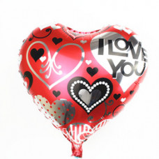 Шар (18 46 см) Сердце, I love you (чер, бел и сереб. сердца), Красный