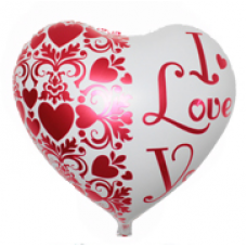 Шар (18  46 см) Сердце,I love you, Бело-красный