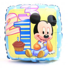 Шар (18"/45см) Квадрат, Малышу Микки 1 год, Голубой 