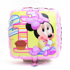 Шар (18"/45см) Квадрат, Малышке Минни 1 год, Розовый 