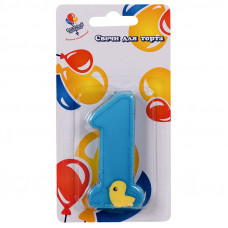 Свеча Цифра 1 голубая с уточкой, 7,5см