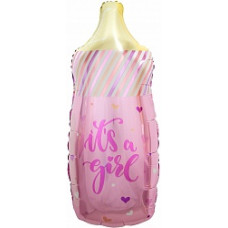 Шар (33''/84 см) Фигура, Бутылочка для малышки (сердечки), Розовый, 1 шт.