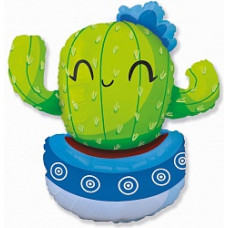 Шар (36''/91 см) Фигура, Счастливый кактус, Голубой, 1 шт.
