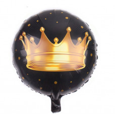 Шар (18\'\'/46 см) Круг, Золотая корона, Черный, 1 шт.