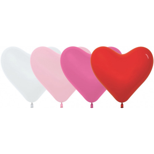 Сердце (12''/30 см) Ассорти Белый (005)/Розовый (009)/Фуше (012)/Красный (015), пастель, 100 шт.