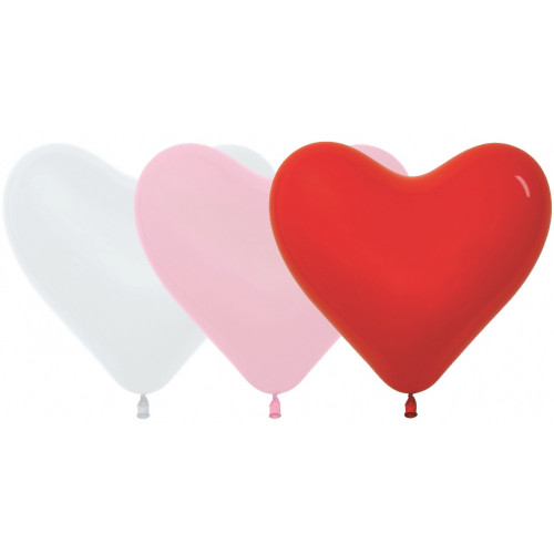 Сердце (16''/41 см) Ассорти Белый (005)/Розовый (009)/Красный (015), пастель, 100 шт.