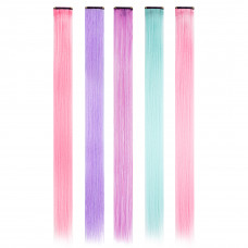 Цветные пряди для волос, на заколке, 5 гр., Нежный микс, 50*3,3 см, 5 шт.