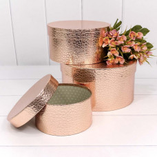 Набор коробок Цилиндр, Текстура кожи, Розовое Золото, Металлик, 21*21*11 см, 3 шт.