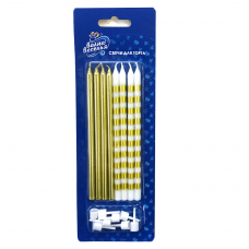 Свечи Золотой микс, Металлик, 12 см, 8 шт. с держат.