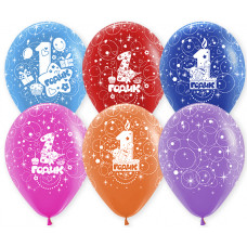Шар (12''/30 см) Годик, Ассорти, пастель, 5 ст, 50 шт.