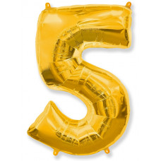 Шар (40''/102 см) Цифра, 5, Золото, 1 шт.