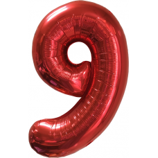 Шар (40''102 см) Цифра, 9, Красный, в упаковке 1 шт.