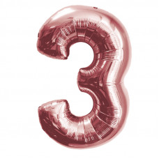 Шар (40''102 см) Цифра, 3, Розовое Золото, в упаковке 1 шт.